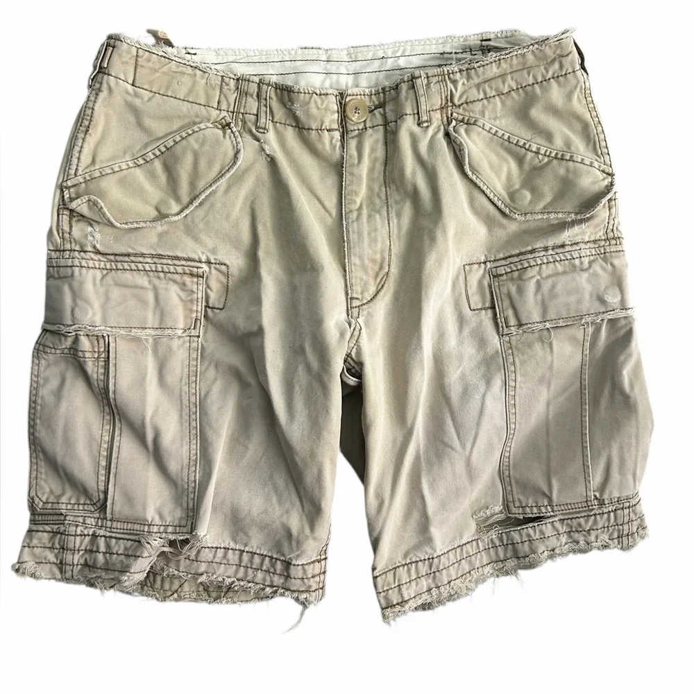 Polo Ralph Lauren Men’s Cargo Shorts Size‎ 34 Distressed Tan Utility Style